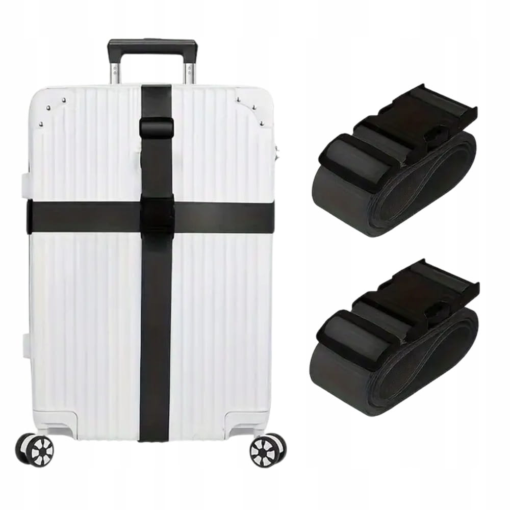 Pas Zabezpieczający do Walizki / Torby - Regulowany - Czarny 2szt.