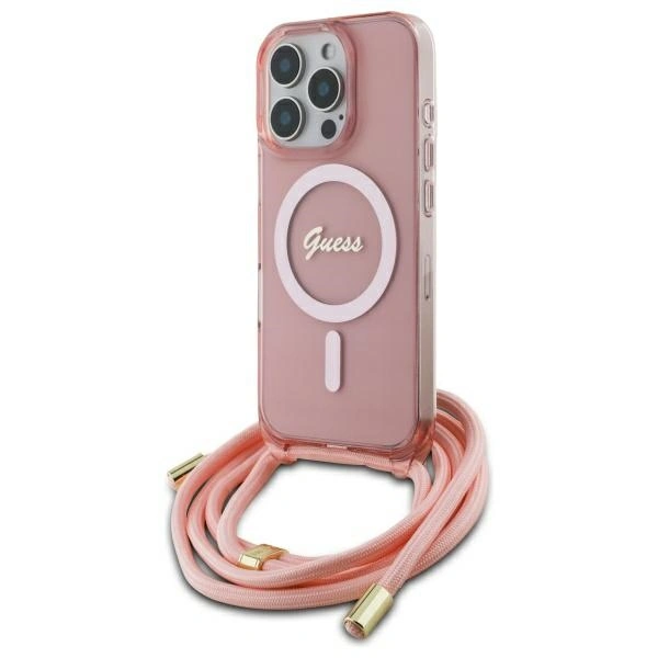 Etui Guess GUHMP16XHCTSGNSP Apple iPhone 16 Pro Max hardcase Crossbody Cord Script MagSafe różowy/pink
