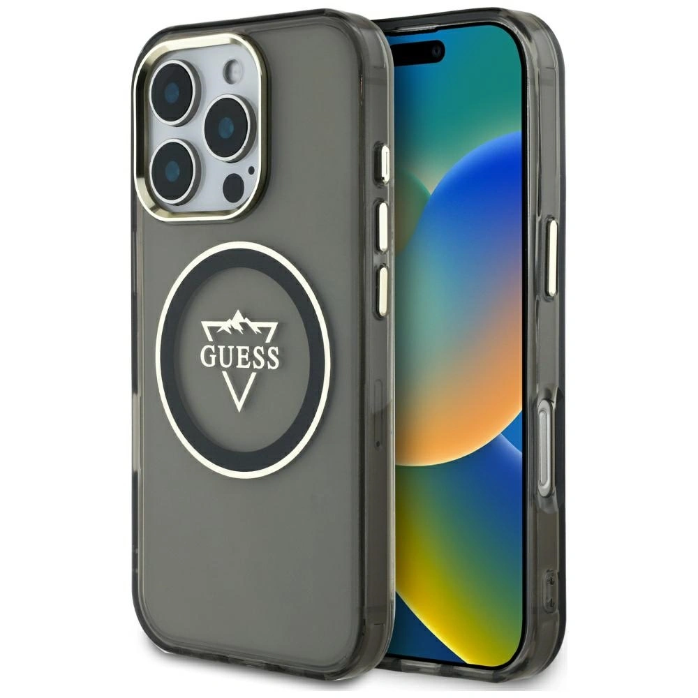 Etui Guess IML Metal Mountain Logo MagSafe do Apple iPhone 16 Pro Max czarny