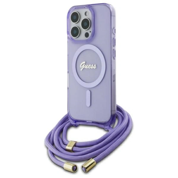 Etui Guess GUHMP16LHCTSGNSU Apple iPhone 16 Pro hardcase Crossbody Cord Script MagSafe fioletowy/purple