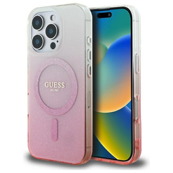 Etui Guess GUHMP16LHGRCELP Apple iPhone 16 Pro hardcase IML Glitter Gradient MagSafe różowy/pink