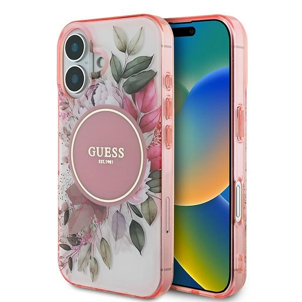 Etui Guess GUHMP16MHFWBDCEP Apple iPhone 16 Plus hardcase IML Flower & Tonal Circle MagSafe różowy/pink
