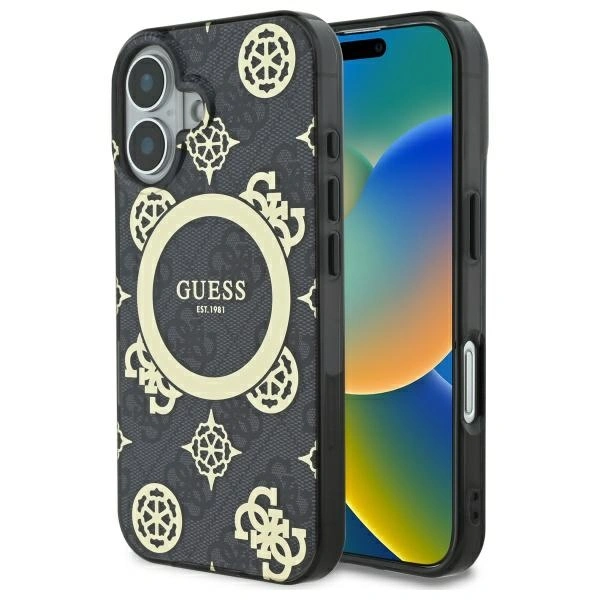 Etui Guess GUHMP16SH4PYEEK Apple iPhone 16 hardcase IML Peony On 4G Background MagSafe czarny/black