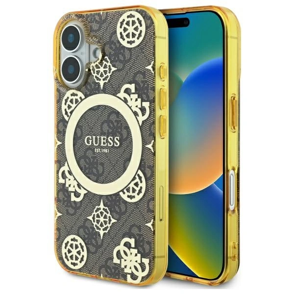 Etui Guess GUHMP16SH4PYEEW Apple iPhone 16 hardcase IML Peony On 4G Background MagSafe brązowy/brown