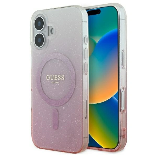 Etui Guess GUHMP16SHGRCELP Apple iPhone 16 hardcase IML Glitter Gradient MagSafe różowy/pink