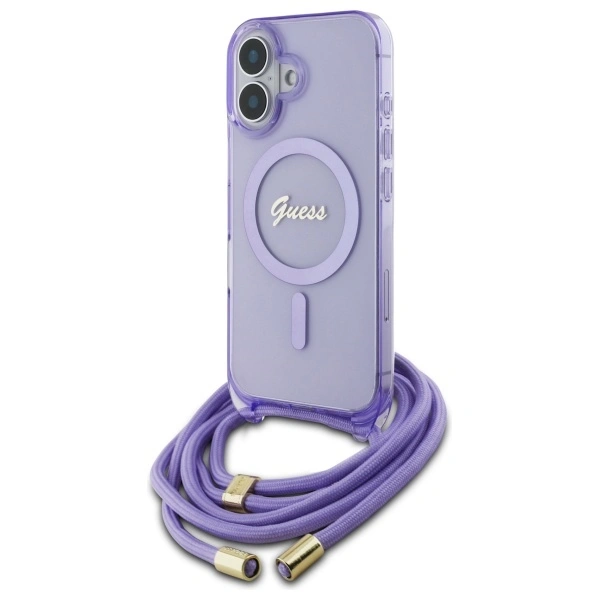 Etui Guess GUHMP16SHCTSGNSU Apple iPhone 16 hardcase Crossbody Cord Script MagSafe fioletowy/purple