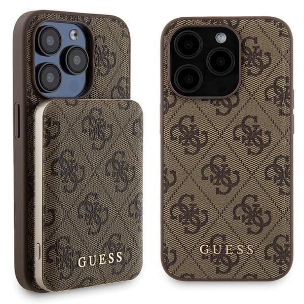 Zestaw Guess GUBPM5P15X4GEMGW Apple iPhone 15 Pro Max hardcase + Powerbank 5000mAh MagSafe 4G Metal Logo brązowy/brown