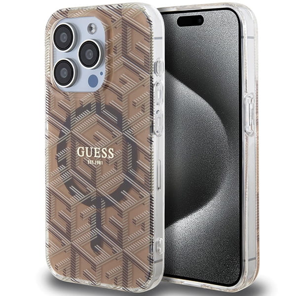 Etui Guess GUHMP15LHGCUSTGW Apple iPhone 15 Pro hardcase IML GCube MagSafe brązowy/brown