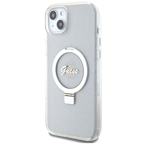 Etui Guess GUHMP15MHRSGSD Apple iPhone 15 Plus / 14 Plus hardcase Ring Stand Script Glitter MagSafe przezroczysty/transparent