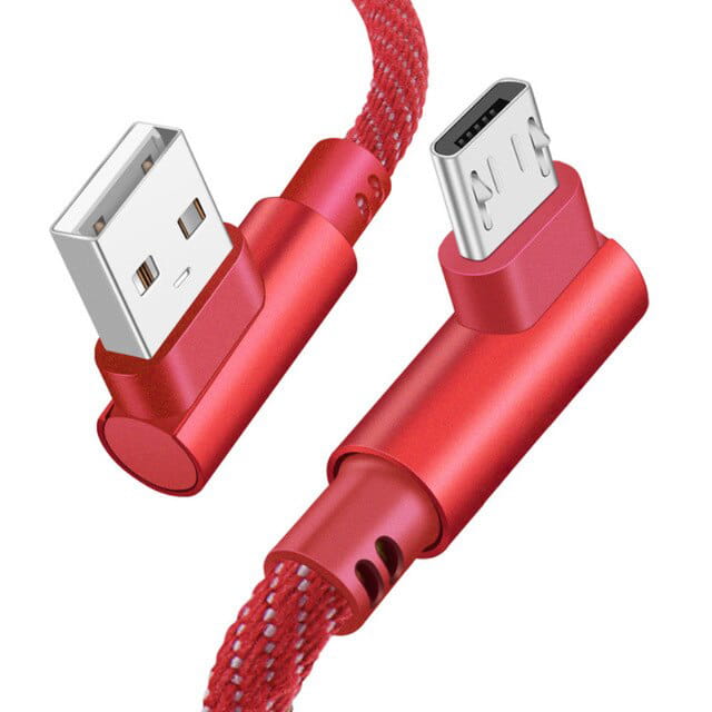 Kabel Phoneo® Micro USB Kątowy 90° Pleciony - 1 Metr - Czerwony