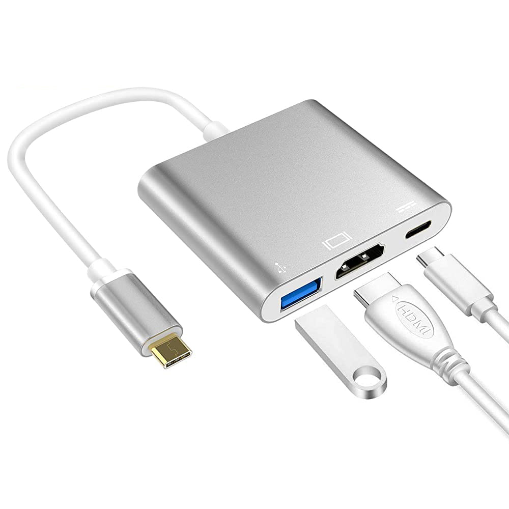 Adapter 3w1 - HUB 4K - HDMI/USB-C/USB (Macbook) - Srebrny