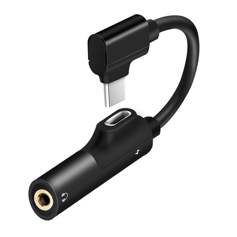 Adapter USB-C - Słuchawki (Jack 3,5 mm) + Ładowanie - Czarny