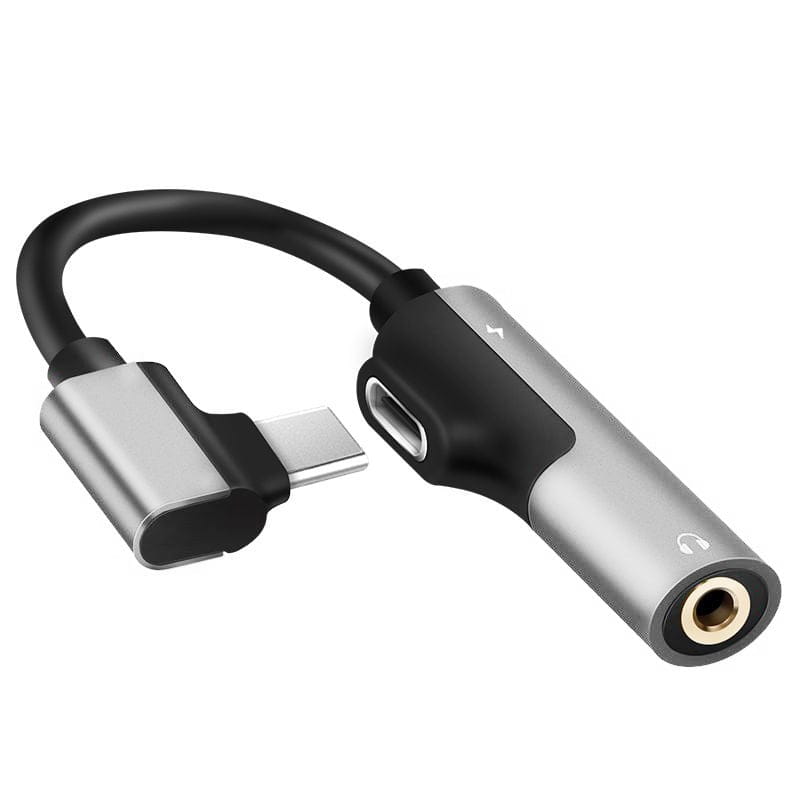 Adapter USB-C - Słuchawki (Jack 3,5 mm) + Ładowanie - Srebrny