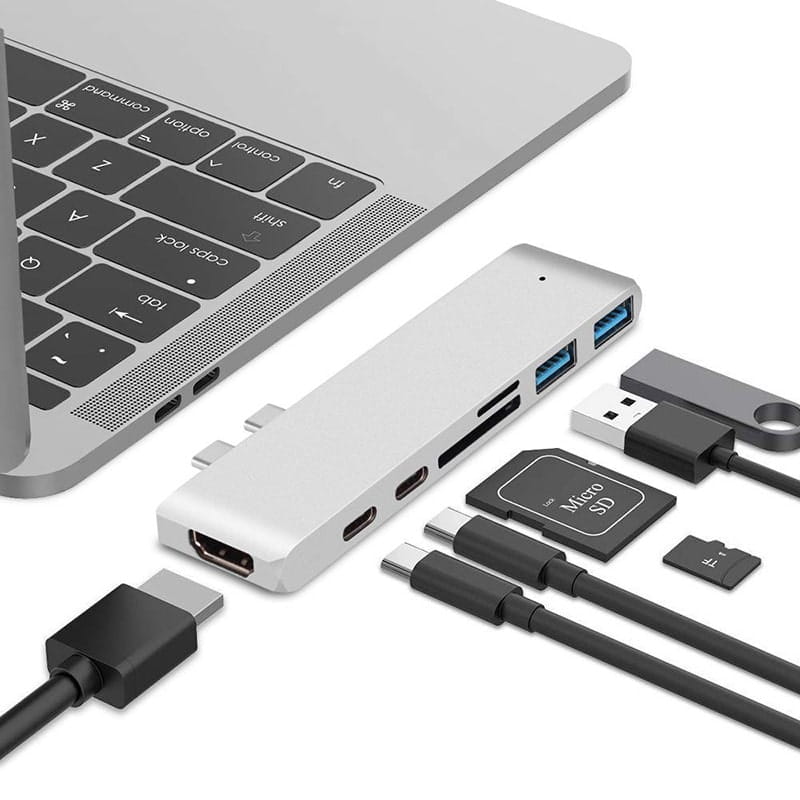 Adapter 7w1 / HUB (USB-C HDMI 4K SD) Macbook - Srebrny
