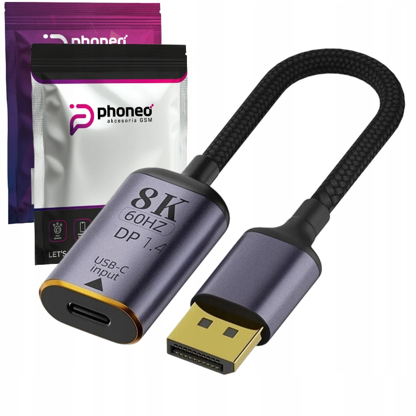 Adapter Przejściówka Phoneo® DisplayPort DP USB-C 8K 60Hz