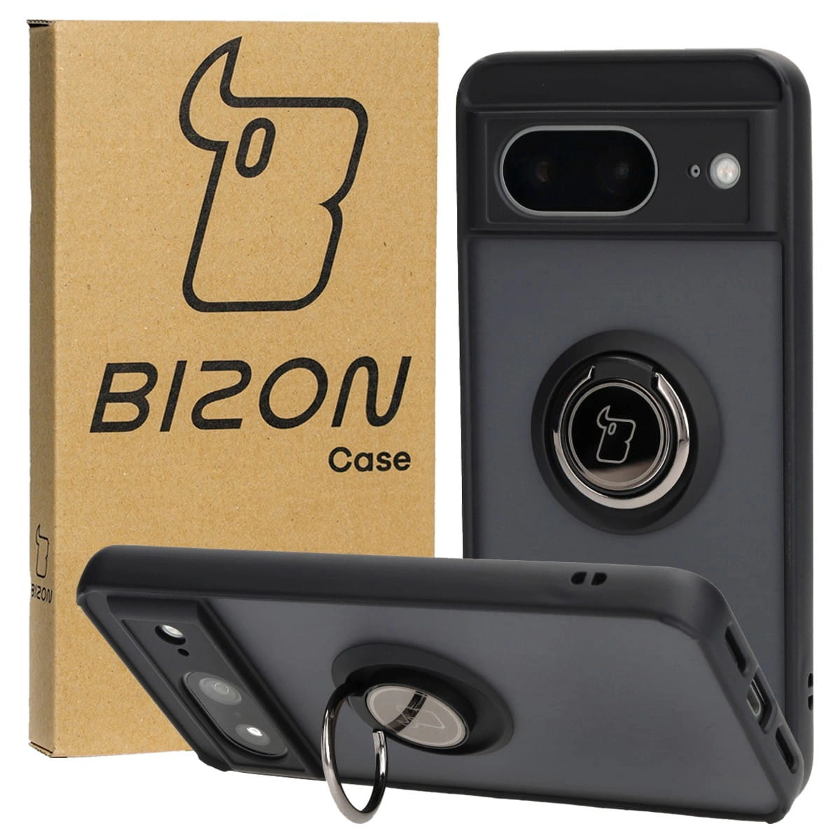 Bizon Case Hybrid Ring Google Pixel 8 smoky with a black frame