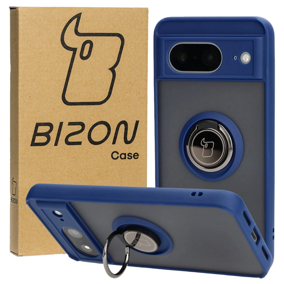 Bizon Case Hybrid Ring Google Pixel 8 smoky with a navy blue frame