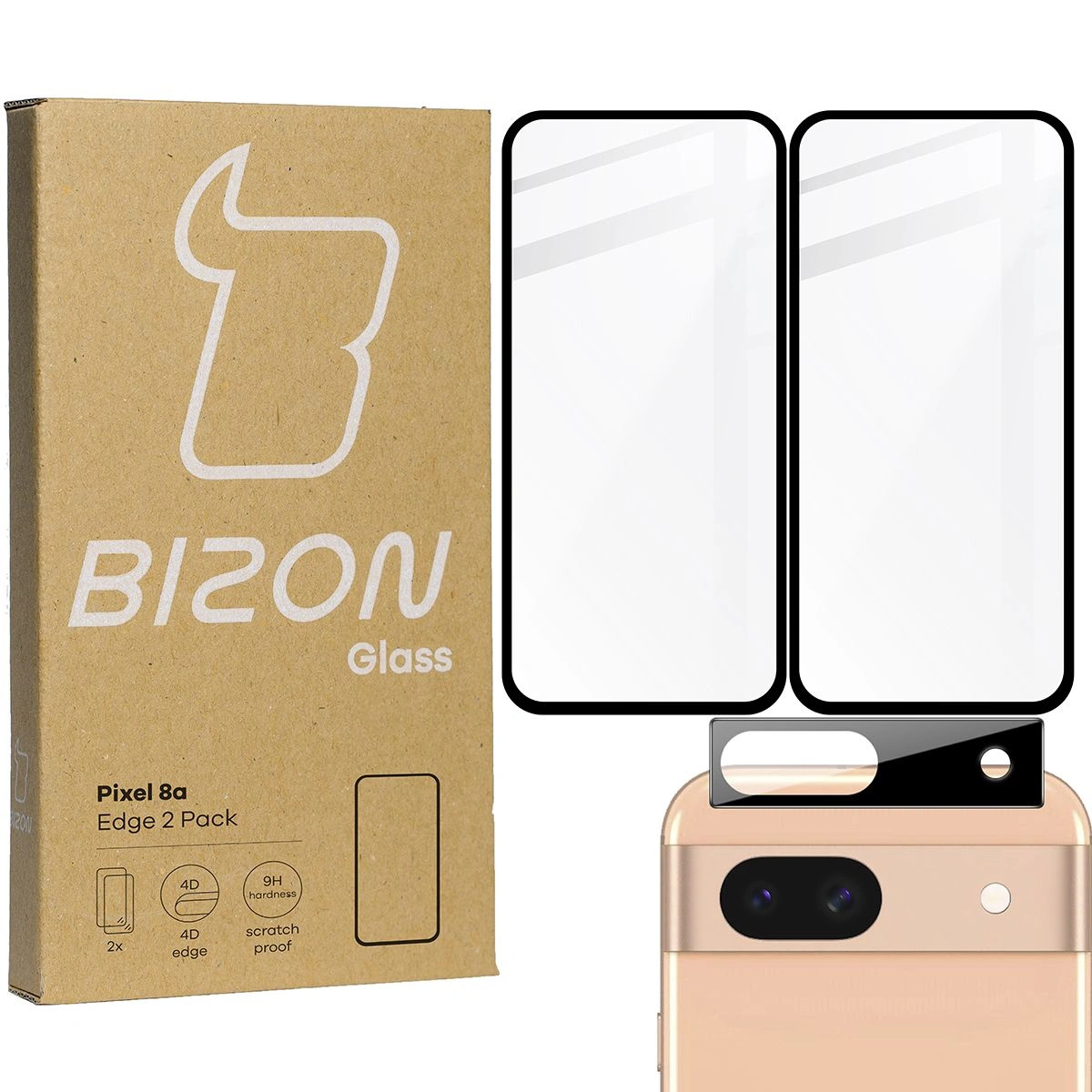 BIZON Edge 2x screen glass + camera glass Google Pixel 8a