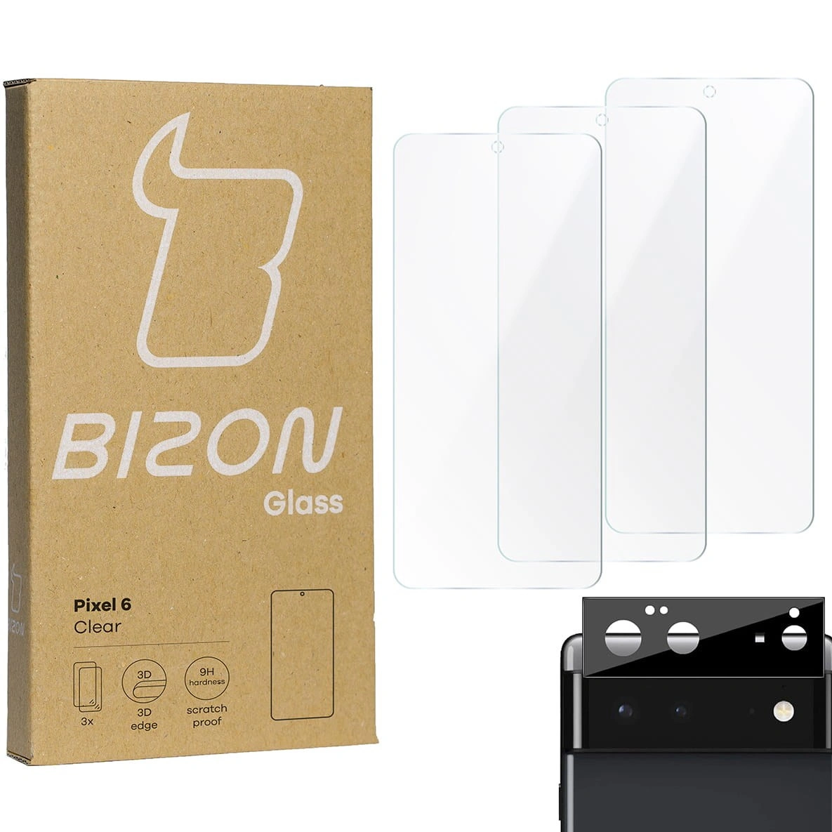 Bizon Glass Clear tempered glass - 3 pcs. + lens glass Google Pixel 6