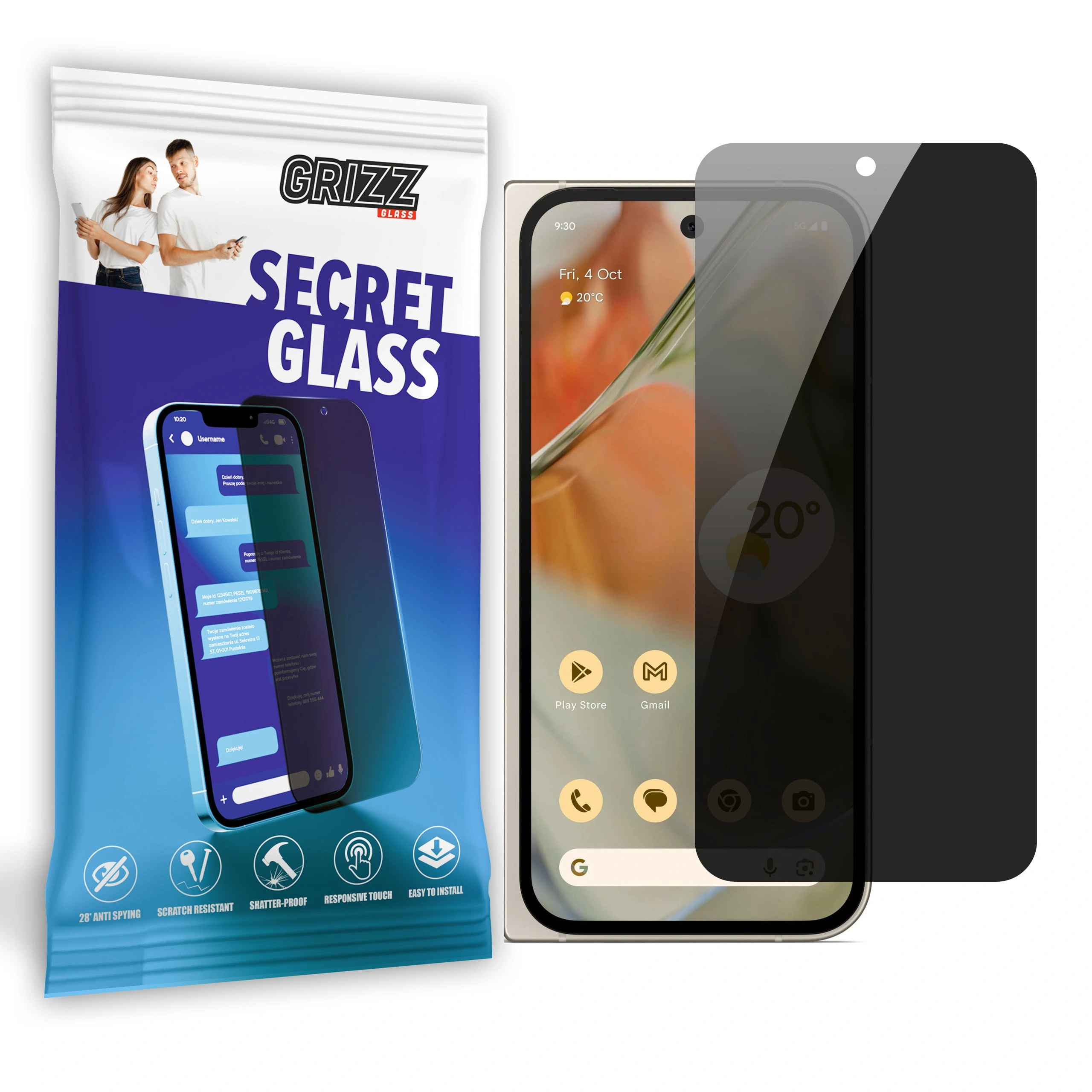 Privacy Glass GrizzGlass SecretGlass for Google Pixel 9 Pro Fold