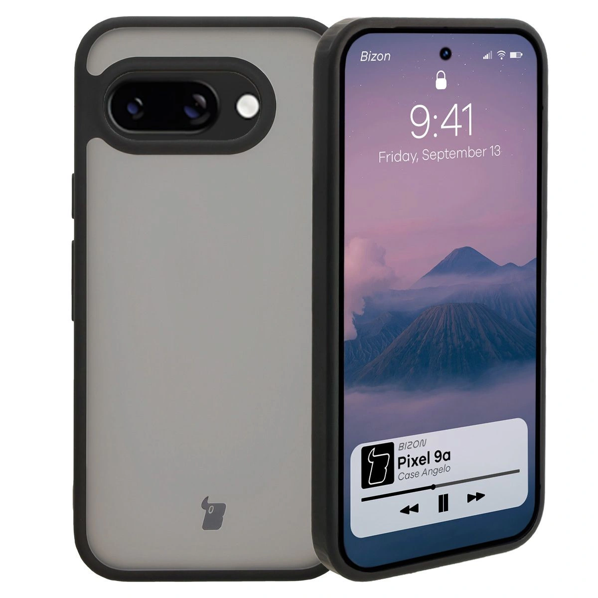 Bizon Case Angelo Google Pixel 9a smoky with a black frame — hybrydowa ochrona z matowym wykończeniem