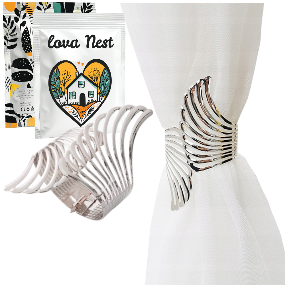 Upięcie do Zasłon, Firan - Srebrna Klamra "Skrzydła" (1szt.)