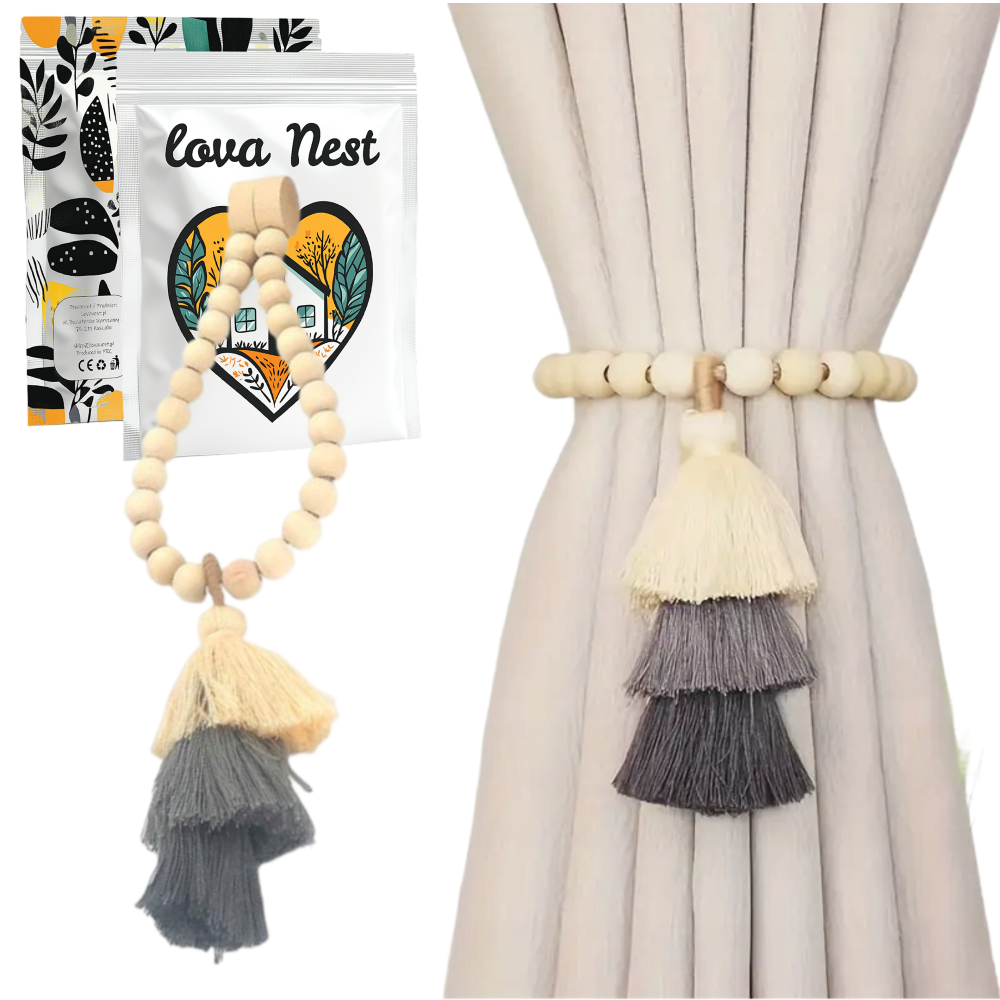 Upięcie do Zasłon i Firan - 1 szt. - Korale Boho z Frędzlami