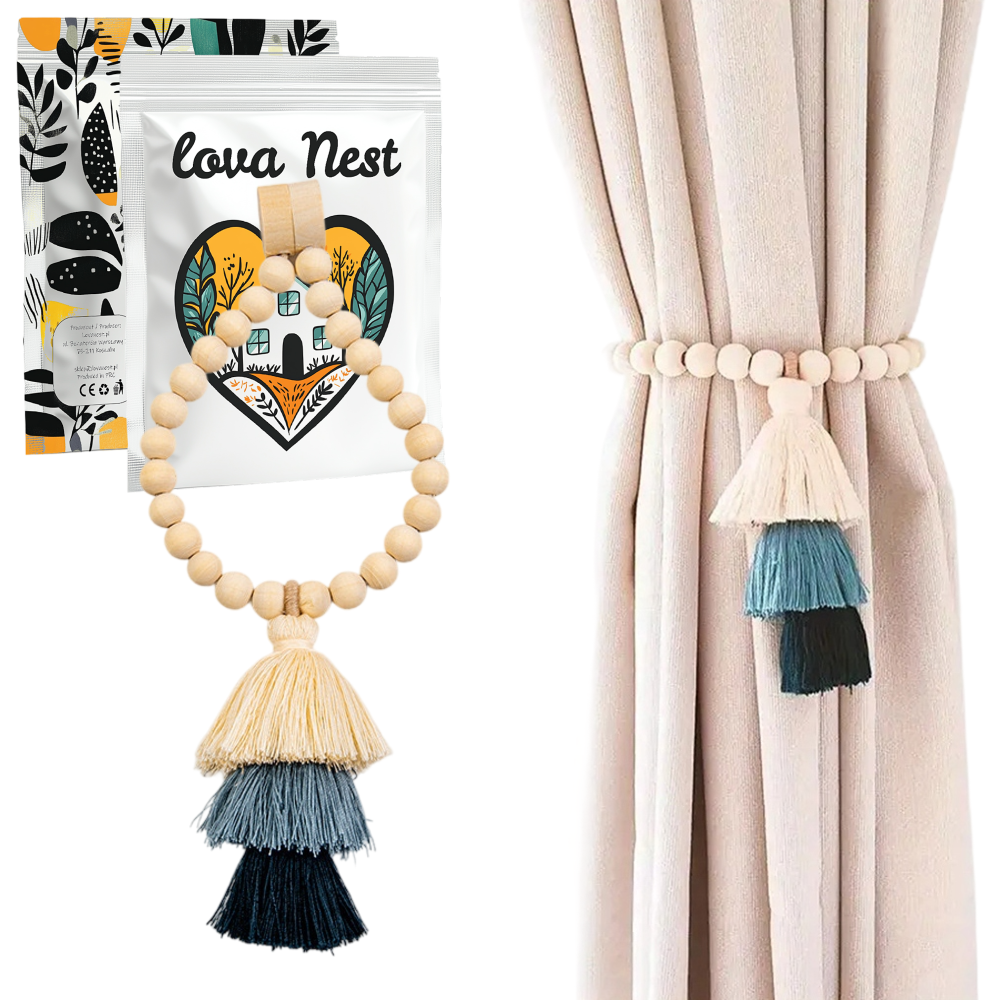 Upięcie do Zasłon i Firan - 1 szt. - Korale Boho z Frędzlami