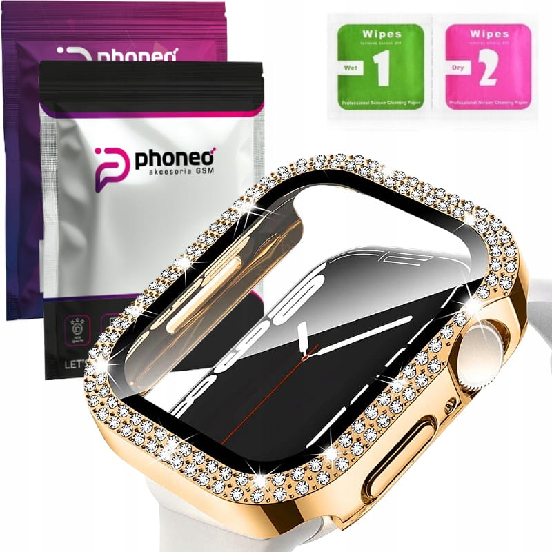 Etui z Diamencikami Phoneo® + Szkło do Apple Watch - 38 mm - Złoty