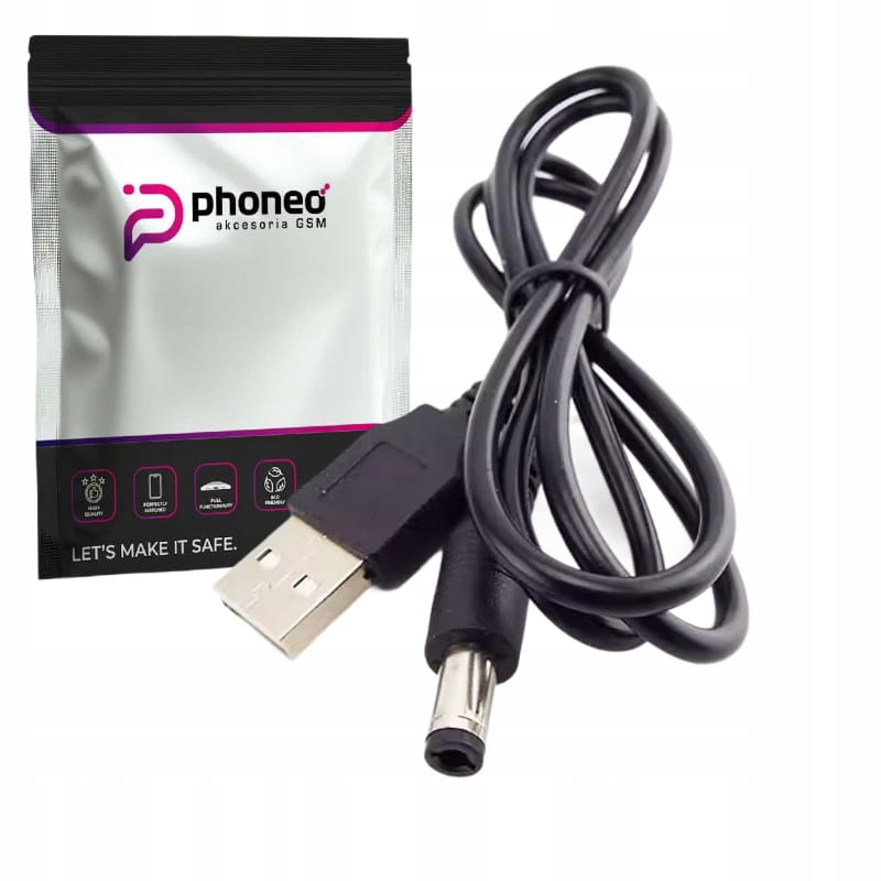 Kabel Zasilający Phoneo Ładowarka USB - DC 5,5 x 2,5mm 5V  - 100cm