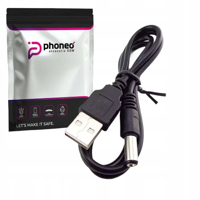 Kabel Zasilający Phoneo Ładowarka USB - DC 5,5 x 2,1mm 5V  - 100cm 