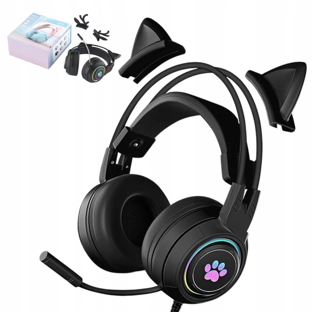 Słuchawki Gamingowe Bluetooth - Kocie Uszy - Czarne