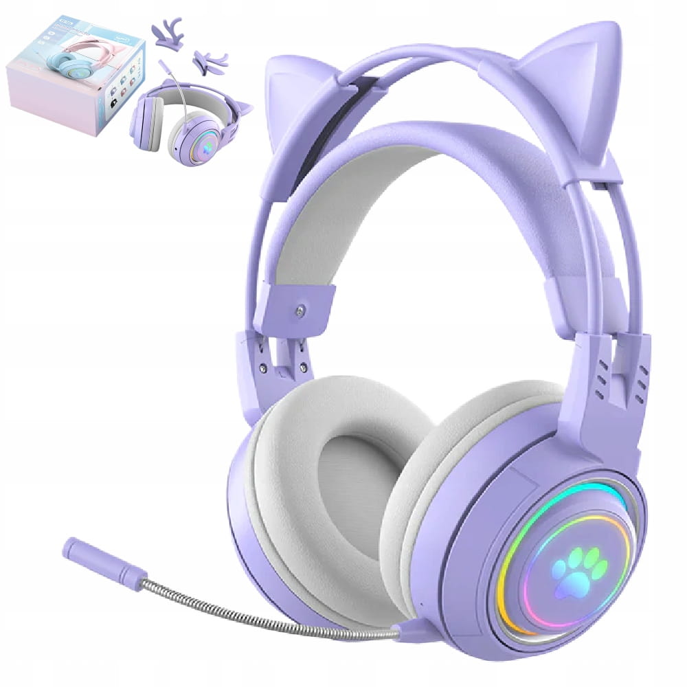 Słuchawki Gamingowe Bluetooth - Kocie Uszy - Fioletowe