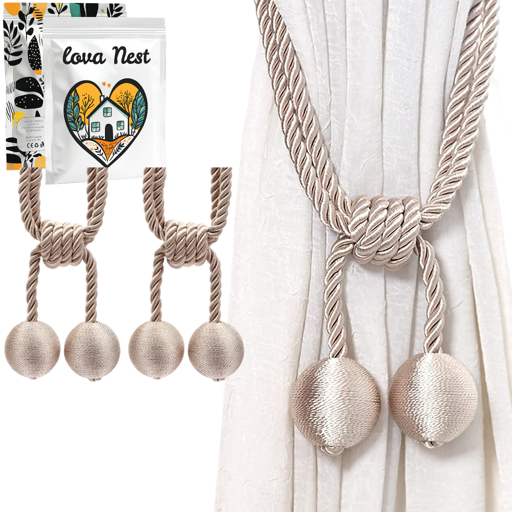  Upięcie do Zasłon i Firan - Lova Nest - Plecionka Boho Kule 2szt.