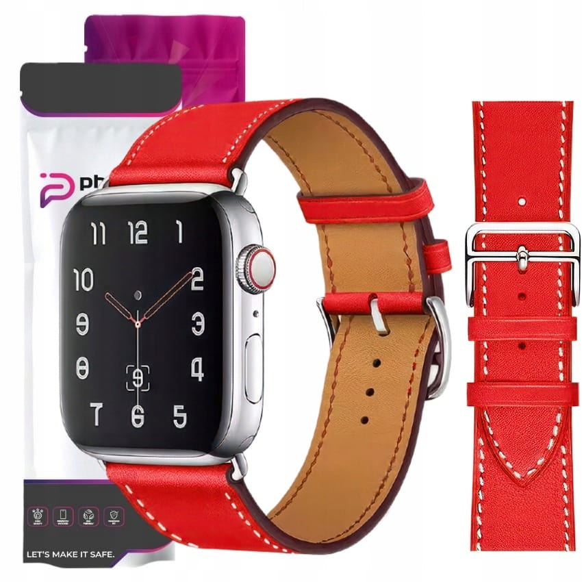 Opaska Pasek Skórzany Phoneo® Do Apple Watch 1/2/3/4/5/6/7/8/se 38/40/41 MM Czerwony