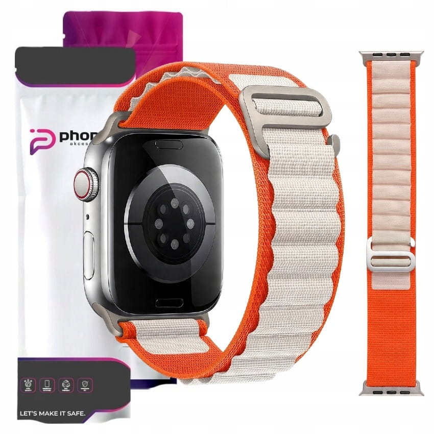Pasek / Opaska Phoneo® z Metalową Zapinką do Apple Watch 42/44/45 mm - Pomarańczowo-Biały