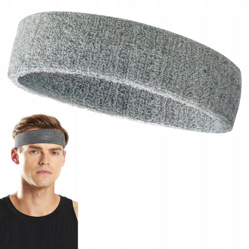 Opaska Sportowa na Głowę, Frotka - Szara