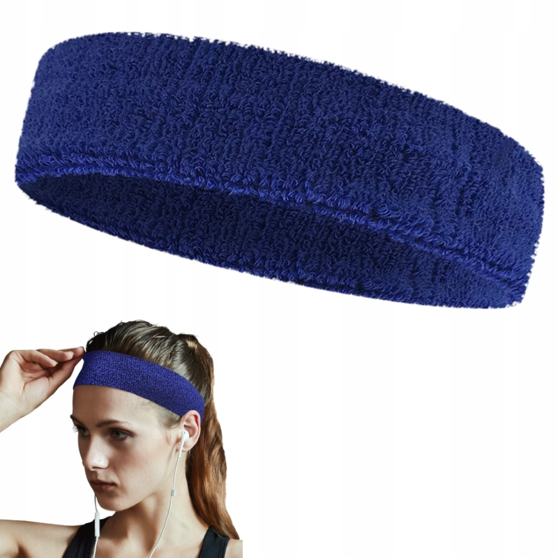 Opaska Sportowa na Głowę, Frotka - Niebieska