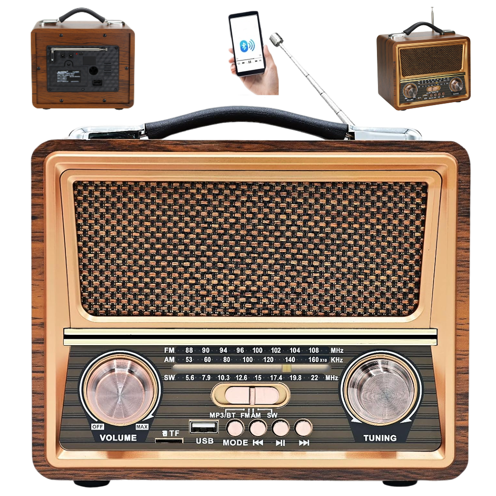 Radio Retro FM z Anteną, Głośnik BT, Powerbank 3w1 (v3)