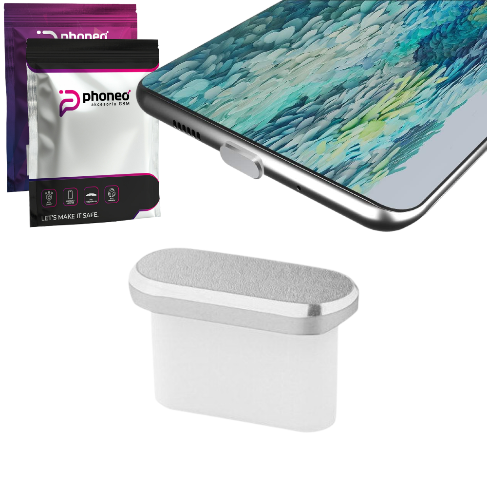 Zaślepka / Zatyczka Przeciwkurzowa do Portu Ładowania - USB-C - Srebrna