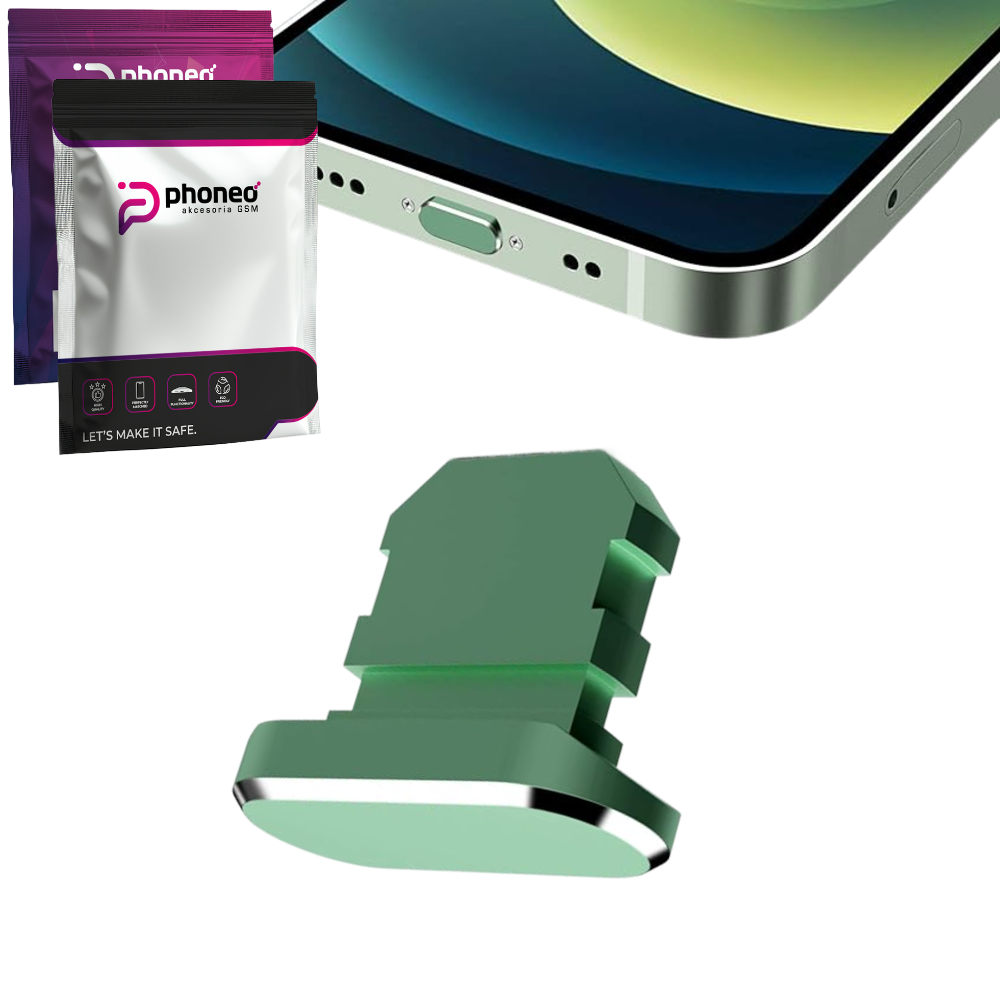 Zaślepka / Zatyczka Przeciwkurzowa do Portu Ładowania - Lightning - Zielony