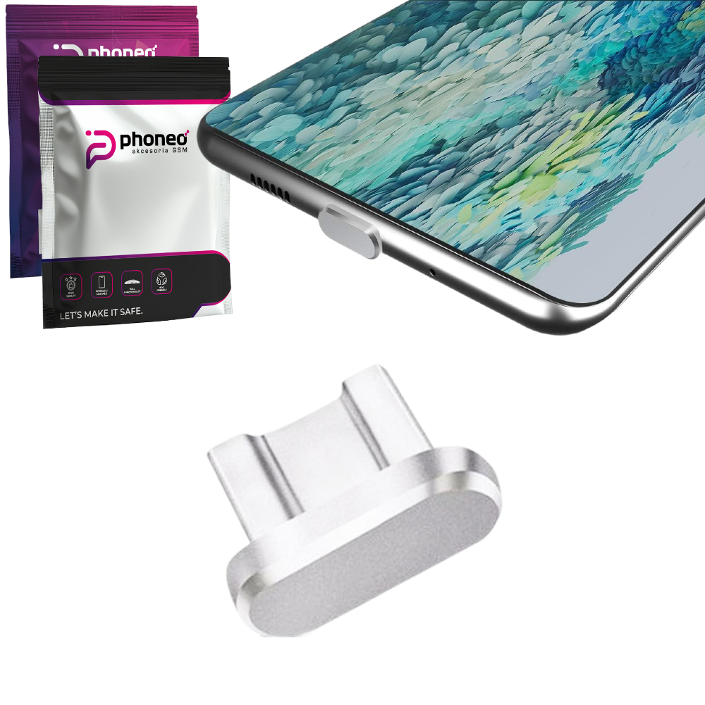 Zaślepka / Zatyczka Przeciwkurzowa do Portu Ładowania - Micro USB  - Srebrna