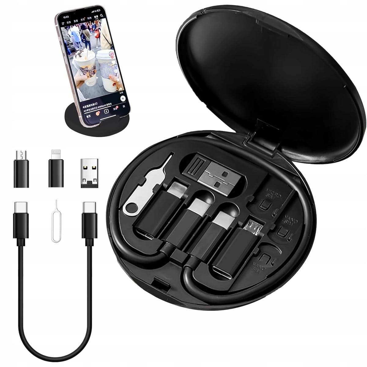 Zestaw Adapterów 5w1 + Kabel USB-C (MicroUSB, Lightning, USB-C, USB-A)