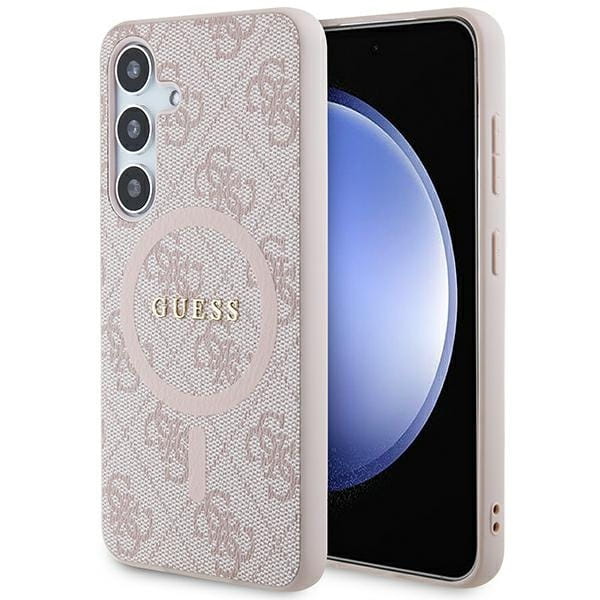Guess GUHMS24SG4GFRP Samsung Galaxy S24 hardcase 4G Collection Leather Metal Logo MagSafe pink