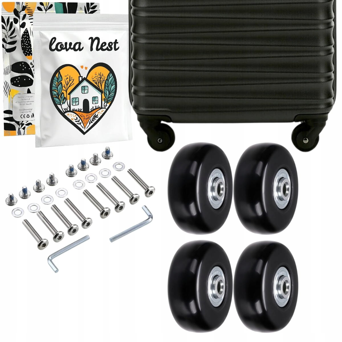 Wymienne Kółka do Walizki z Zestawem Montażowym - 4szt. 