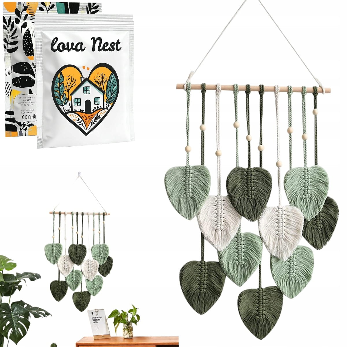 Makrama Łapacz Snów Liście v2 — makrama boho 40 × 90 cm
