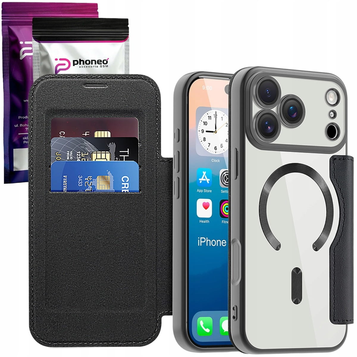 Etui Phoneo Flip z Klapką RFID do MagSafe do iPhone 17 Pro Max - Czarne