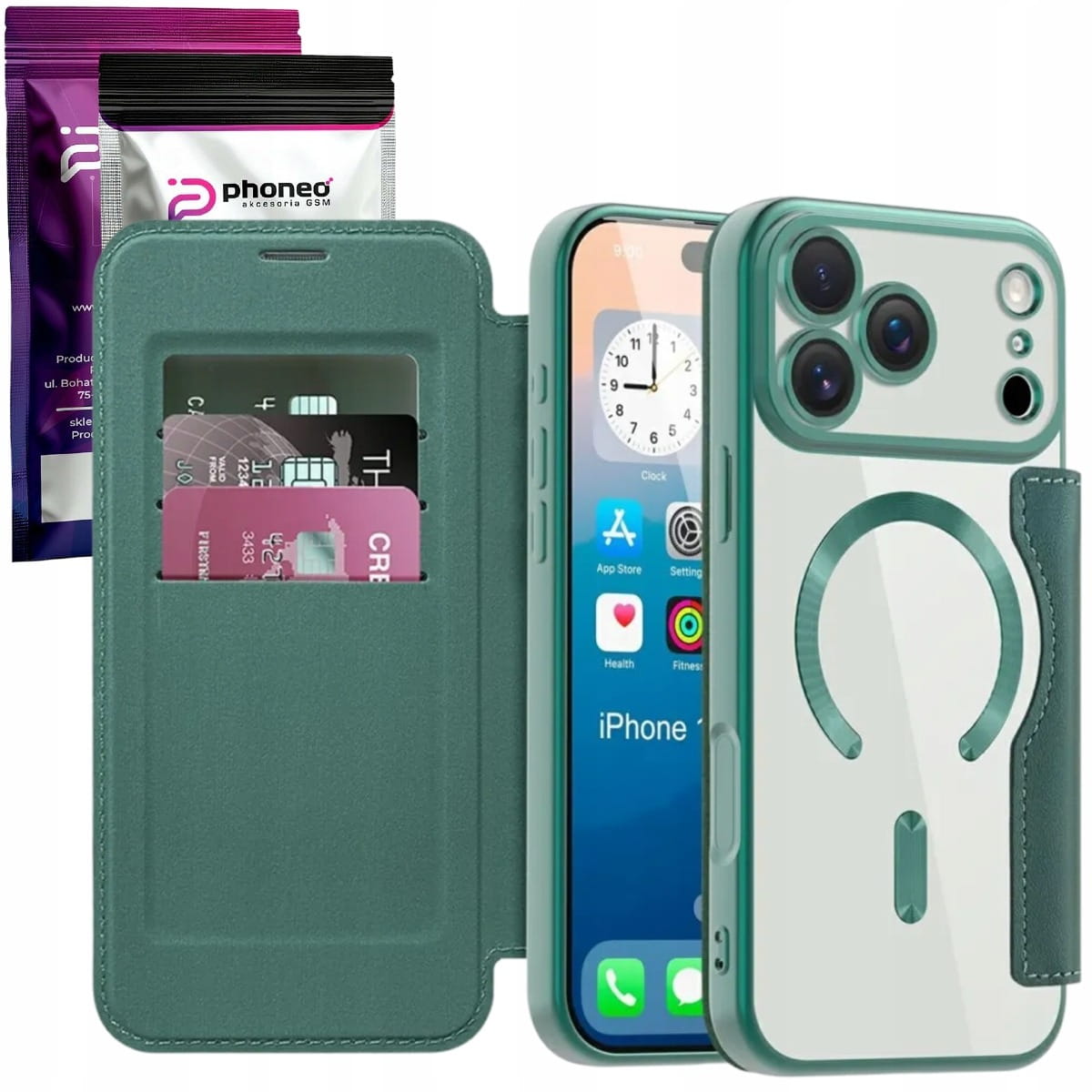 Etui Phoneo Flip z Klapką RFID do MagSafe do iPhone 17 Pro - Zielone