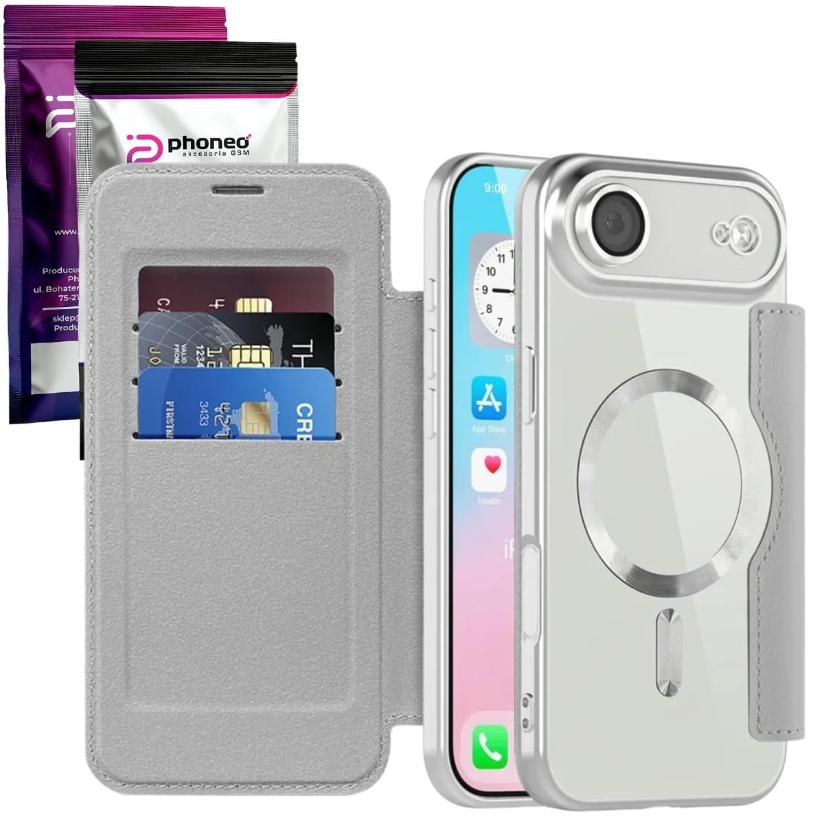 Etui Phoneo Flip z Klapką RFID do MagSafe do iPhone Air - Srebrne