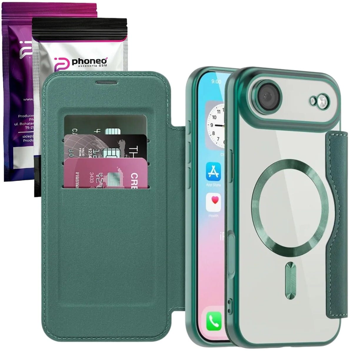 Etui Phoneo Flip z Klapką RFID do MagSafe do iPhone Air - Zielone